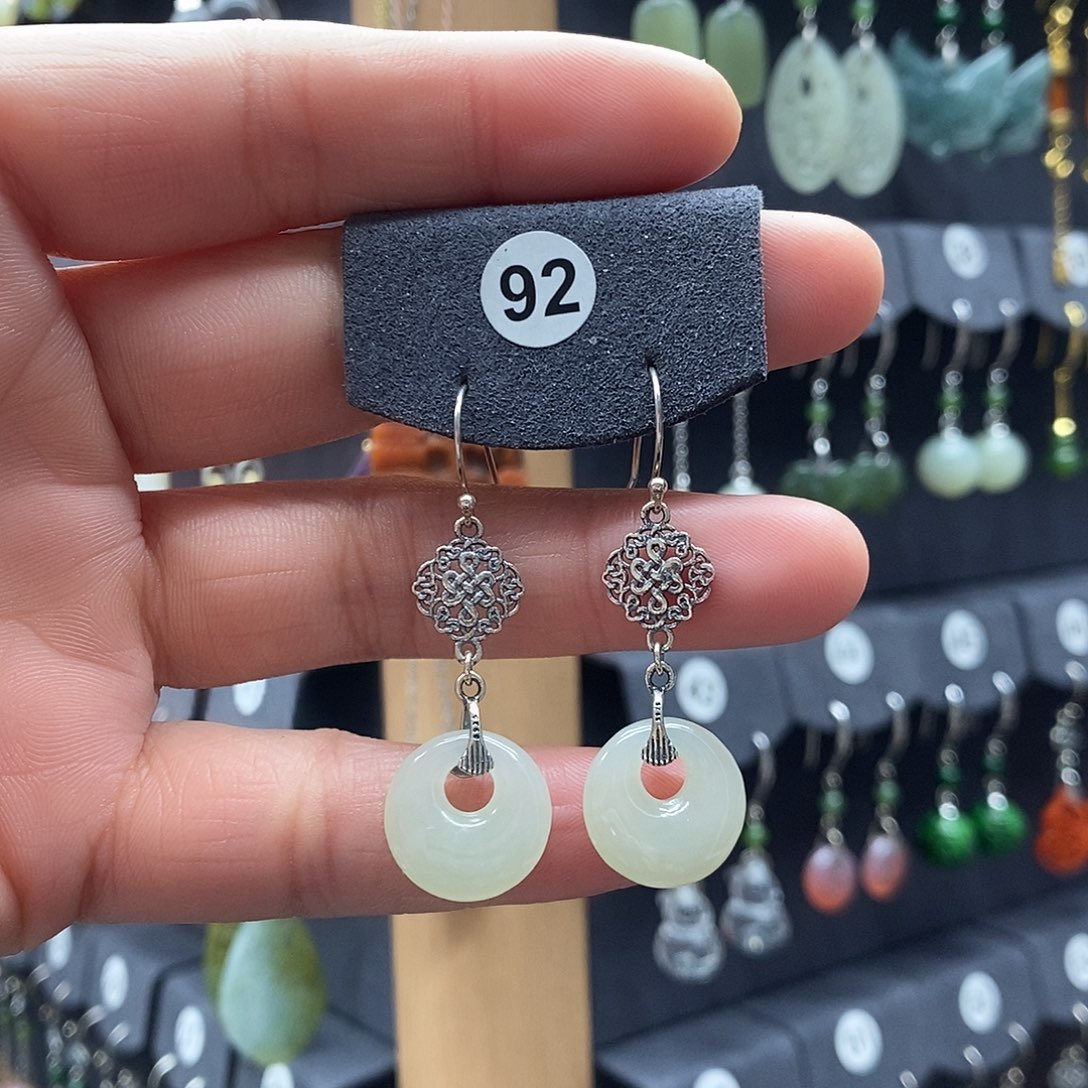 和田玉银S925镶嵌耳饰