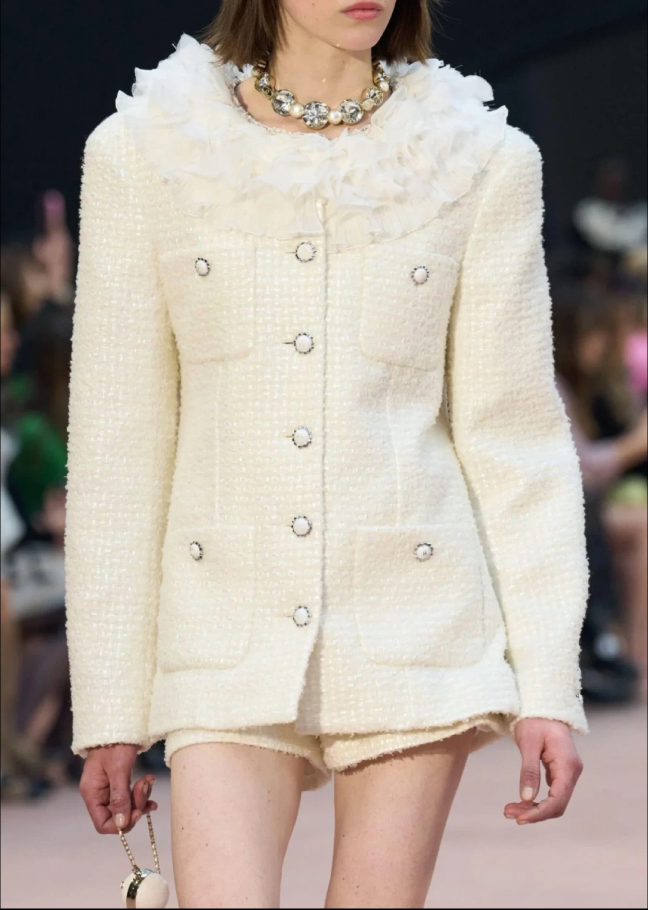 「长芯」贵气千金25重工荷叶边领口显瘦粗花呢外套YZ25W12038