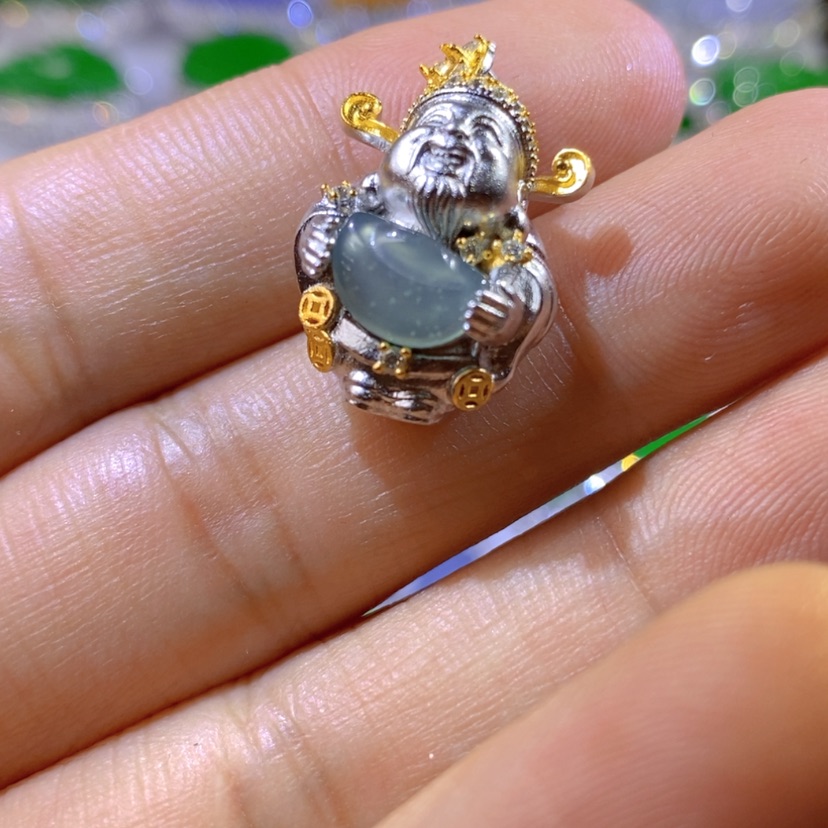 【闪购商品】翡翠挂件银S925镶嵌天然翡翠