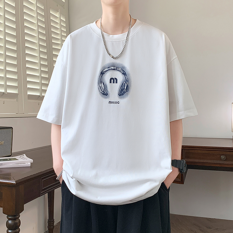 2025年新款夏季青少年阔版休闲短袖T恤宽松潮流ins韩版印花百搭帅