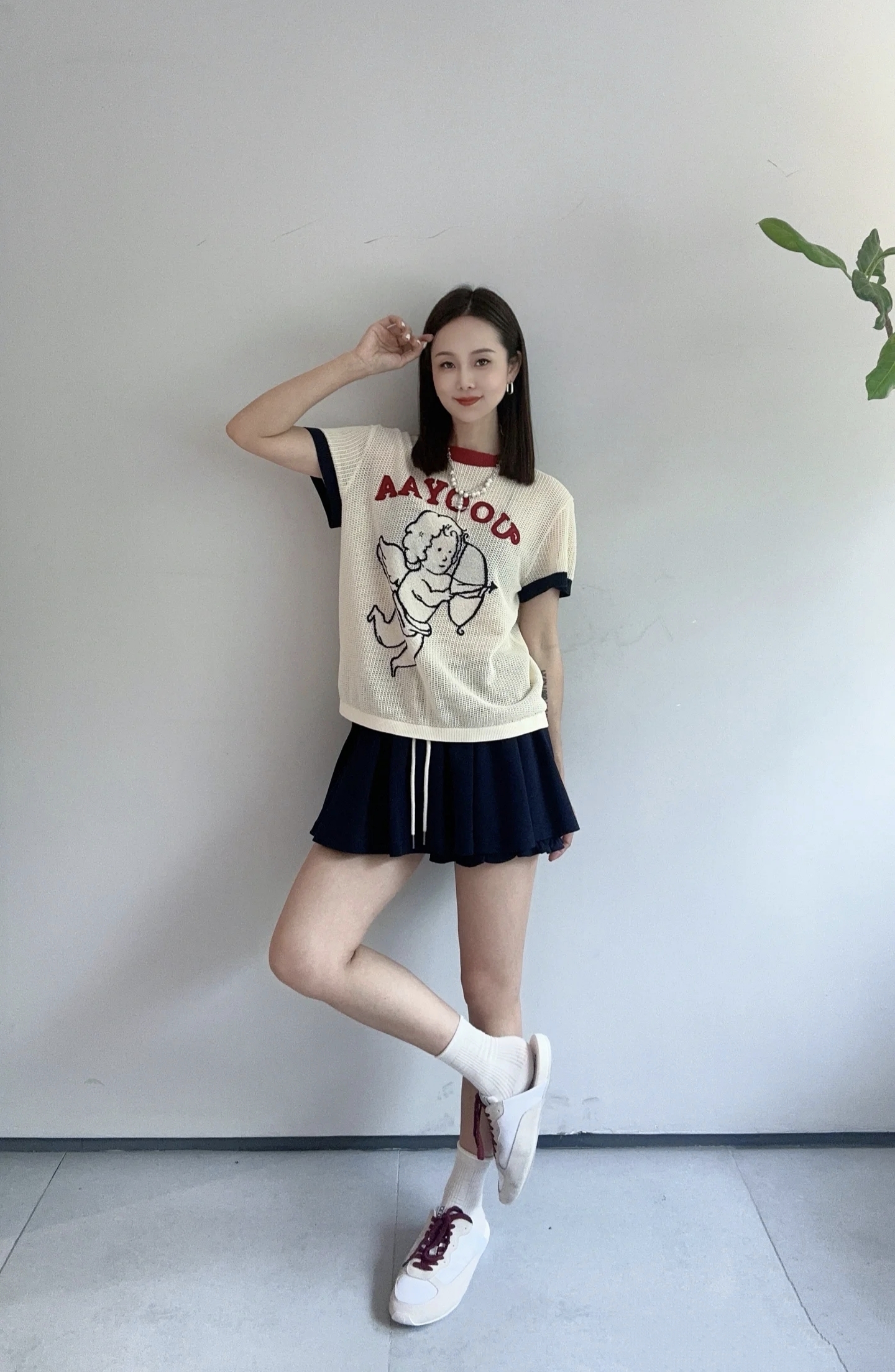 正尾2025夏季新款「天使」爱的小天使镂空毛衫T恤女