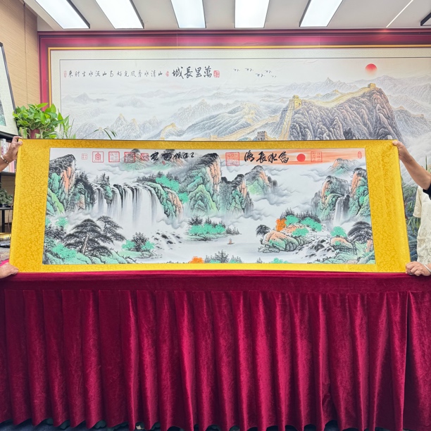汪保国精品手绘国画《富水长流》200X70Cm