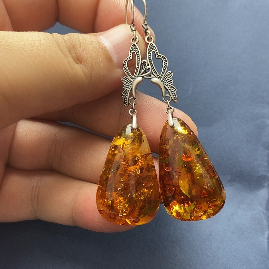 琥珀未镶嵌裸石耳坠