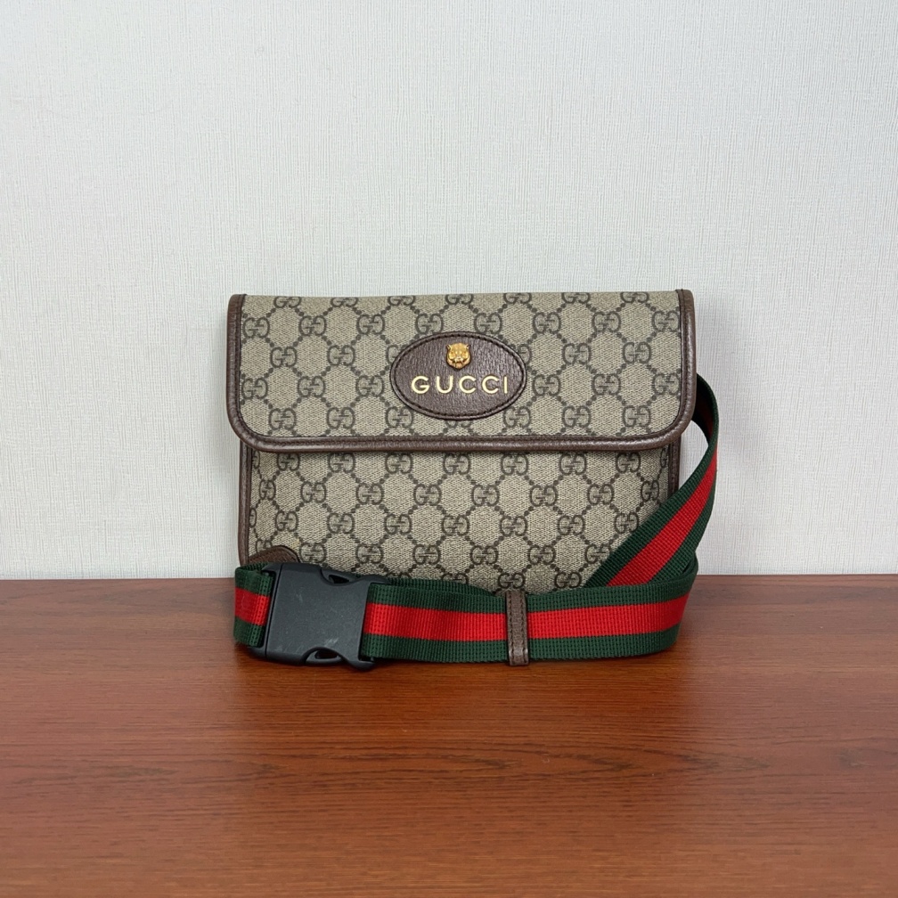 95新 GUCCI/古驰 古驰老花虎头胸包cj7251