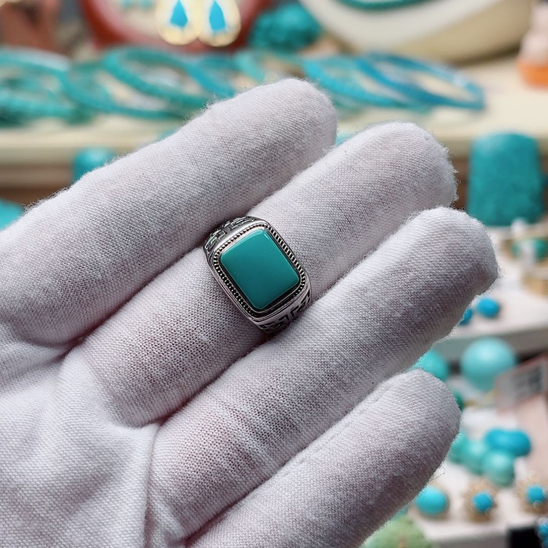 绿松石银S925镶嵌戒指