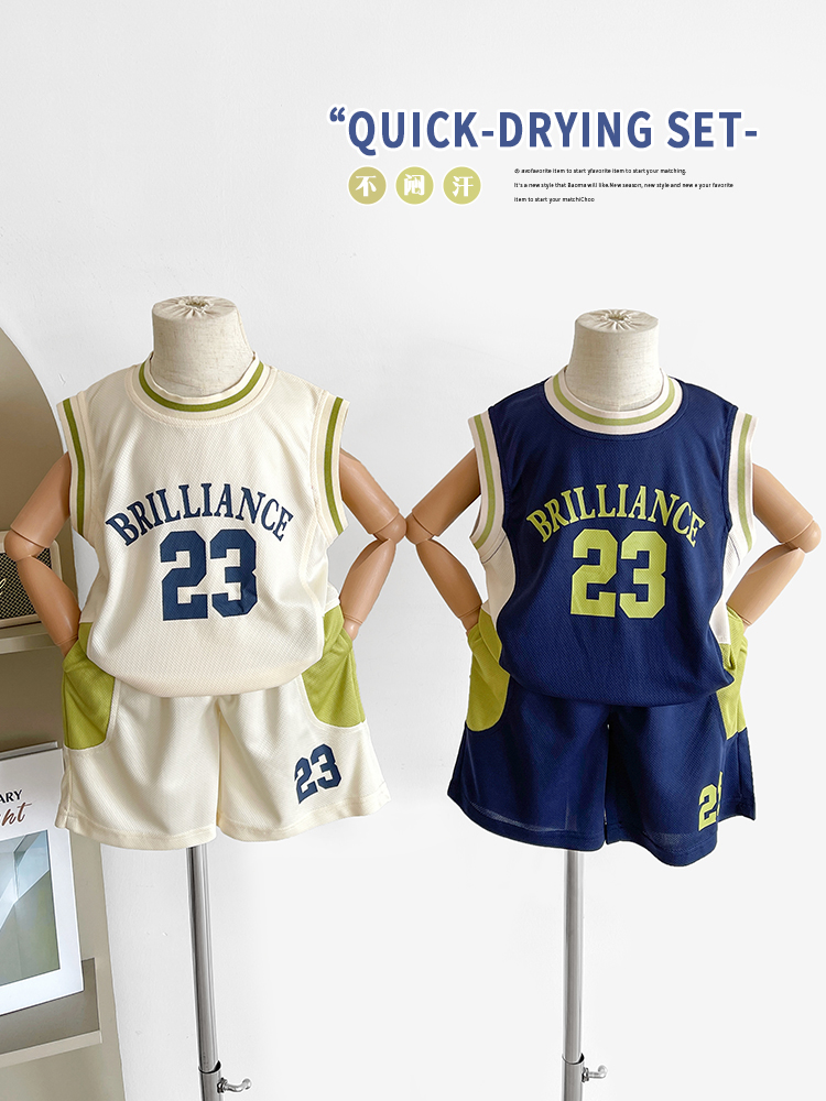 子航同款 夏季新款儿童韩版透气速干运动套装两件套xt7033