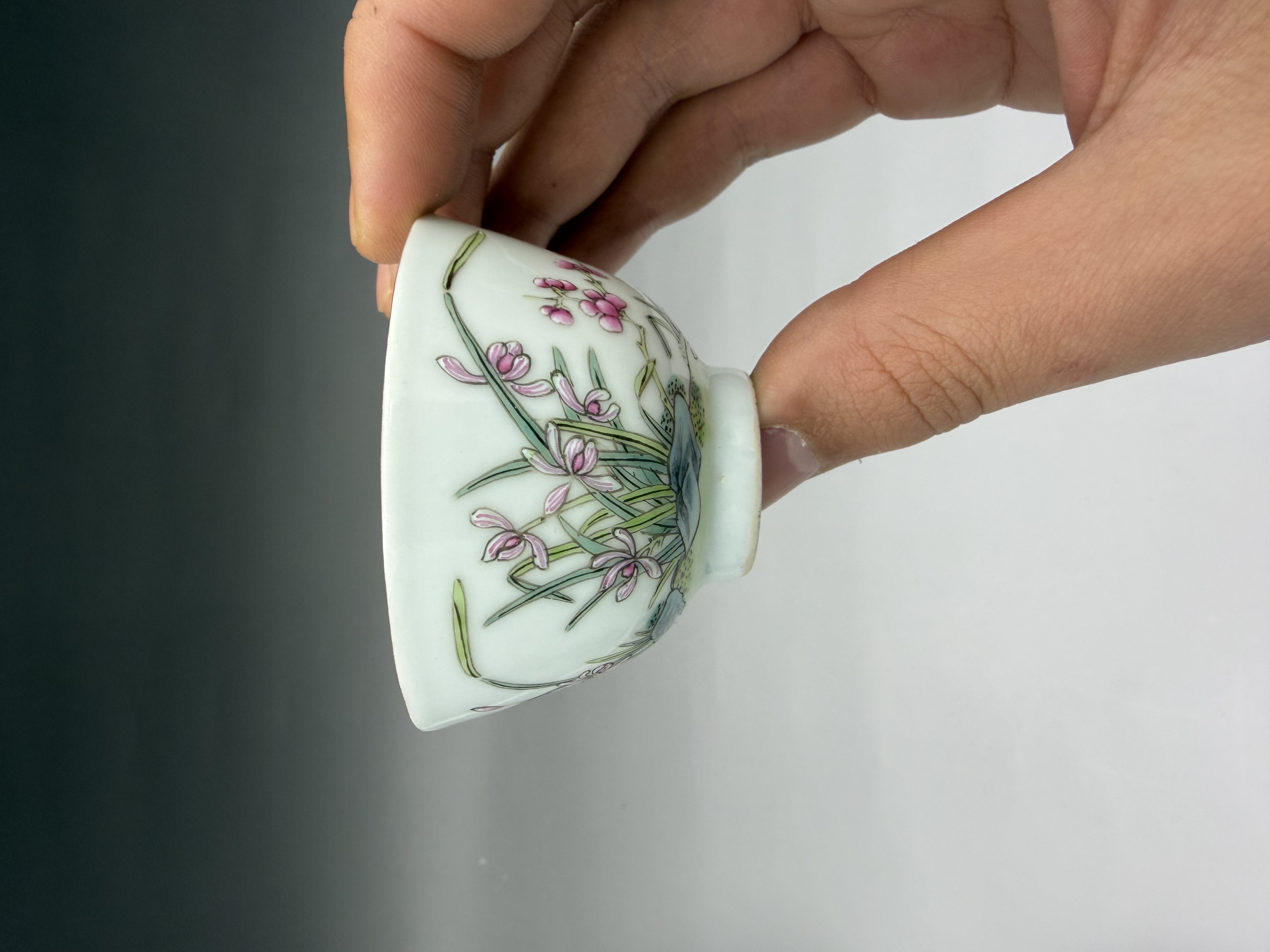 粉彩兰花手工主人杯手绘花纹描金