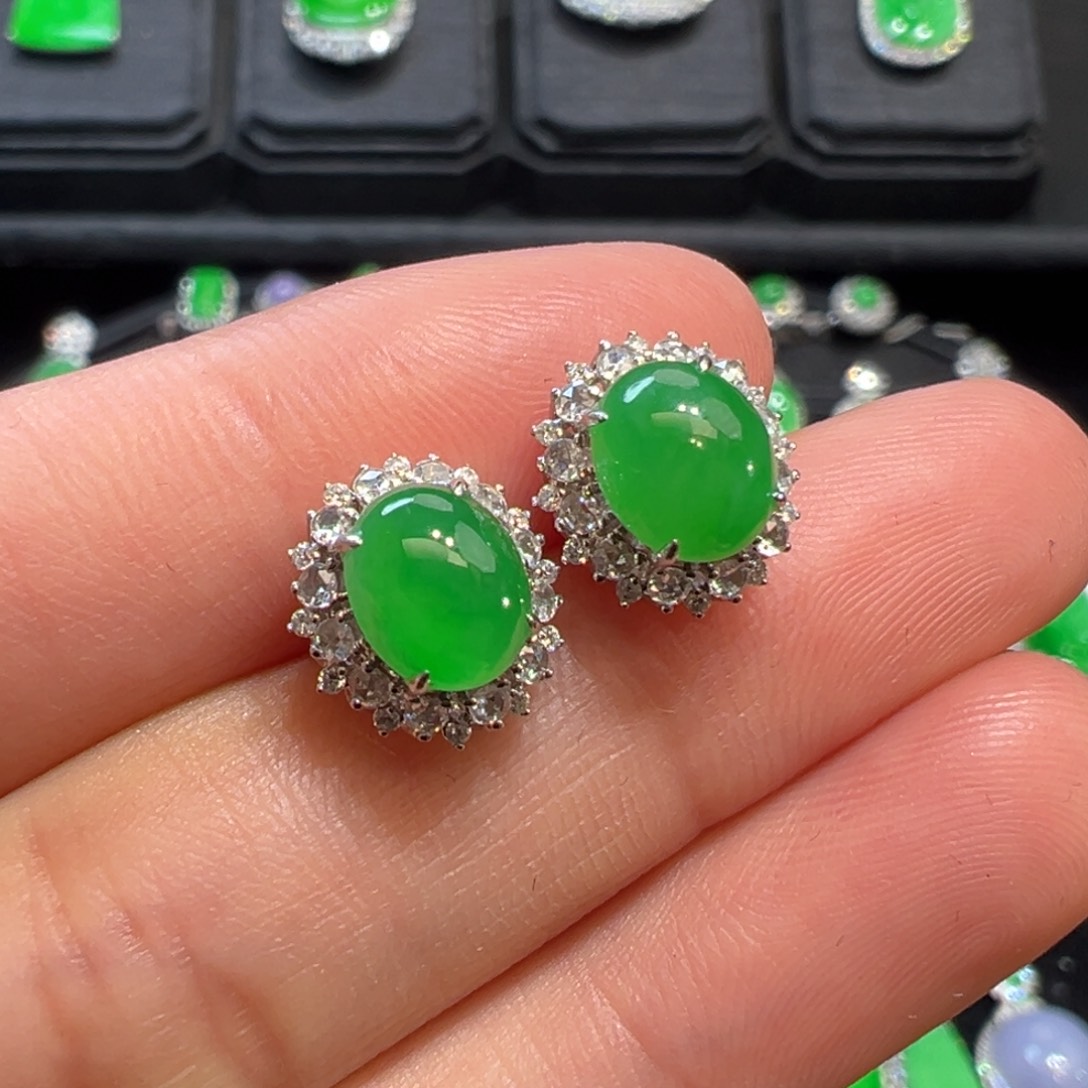 翡翠耳饰18K金镶嵌收到货48小时鉴赏期