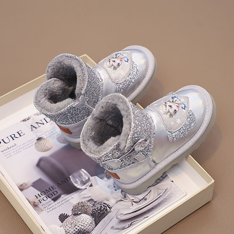 女童软皮防水雪地靴爱莎公主冬季新款儿童加绒童鞋棉靴雪地棉017