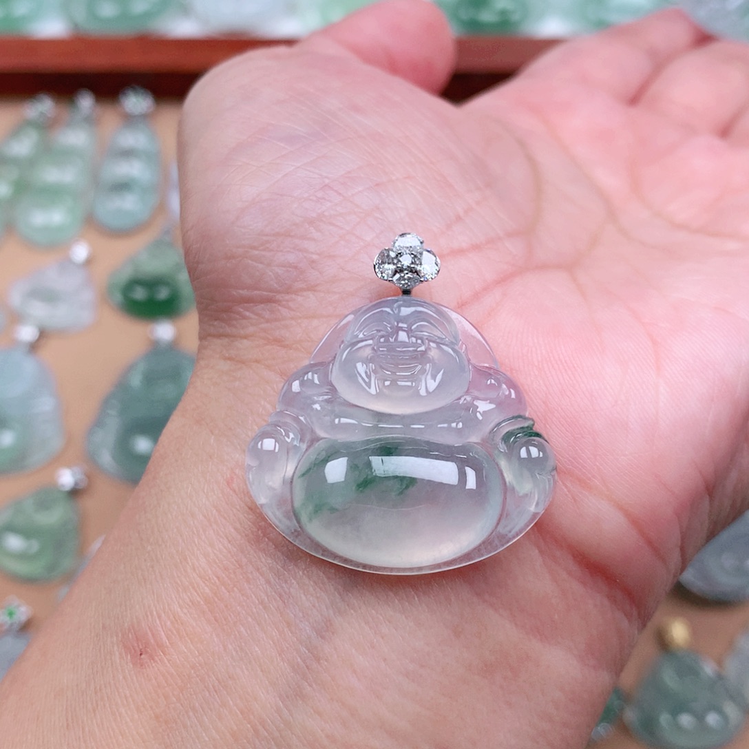 续***ᐝ翡翠18K金镶嵌吊坠(不含链)