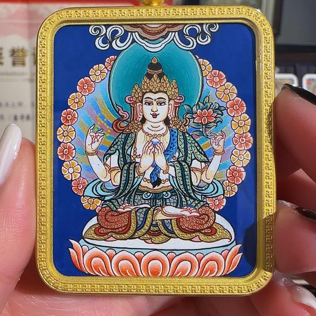 装裱画纯手绘天然矿料 四臂观观 普华东智绘