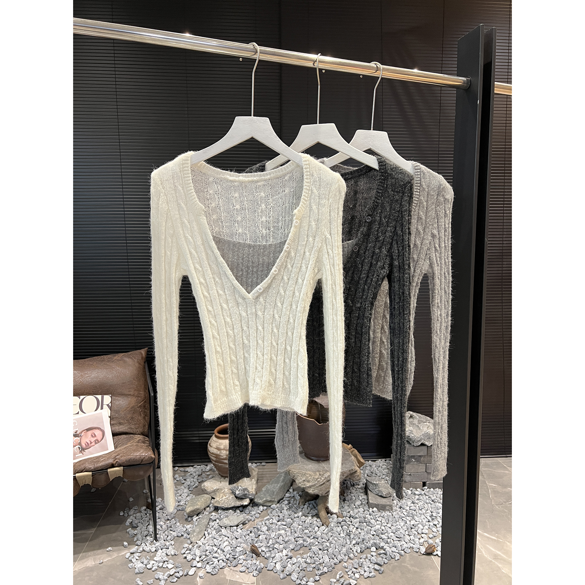 假两件大弹力针织衫Y063（清）