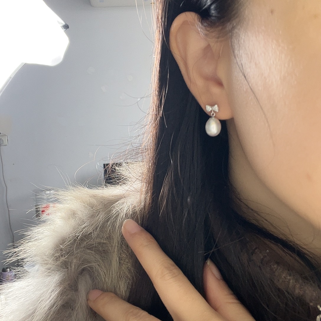 耳饰银S925镶嵌淡水珍珠