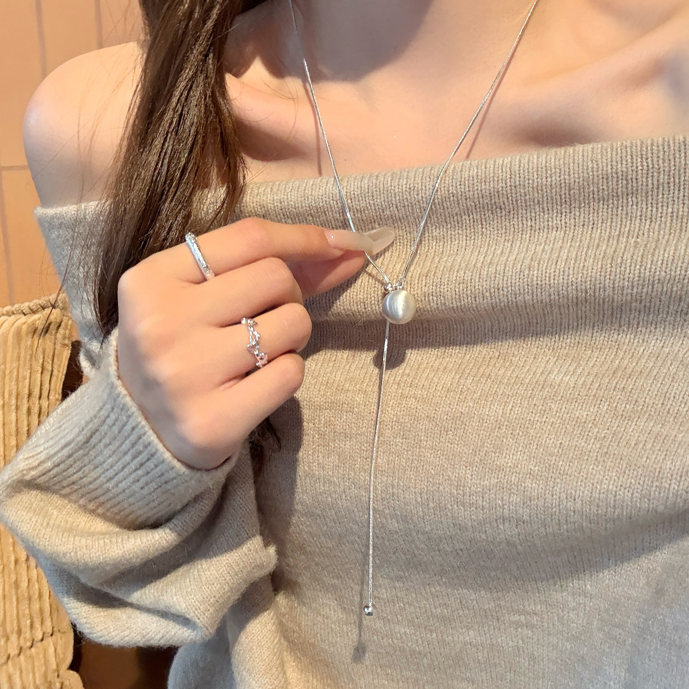 合金亚克力项链 华尔兹序 金属拉丝圆球毛衣链秋冬长款项链配饰女