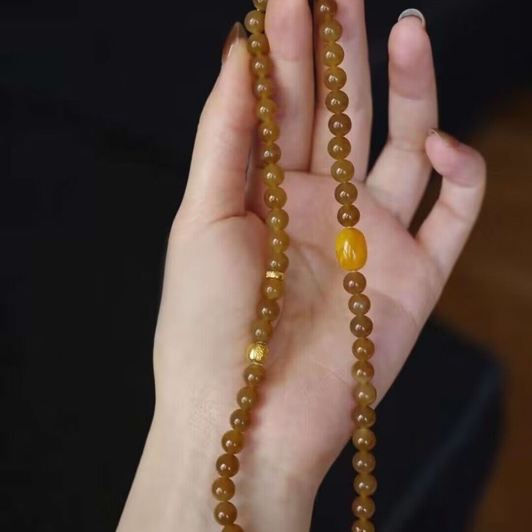 且末焦糖色手工串珠回流老蜡手串双圈叠戴手链