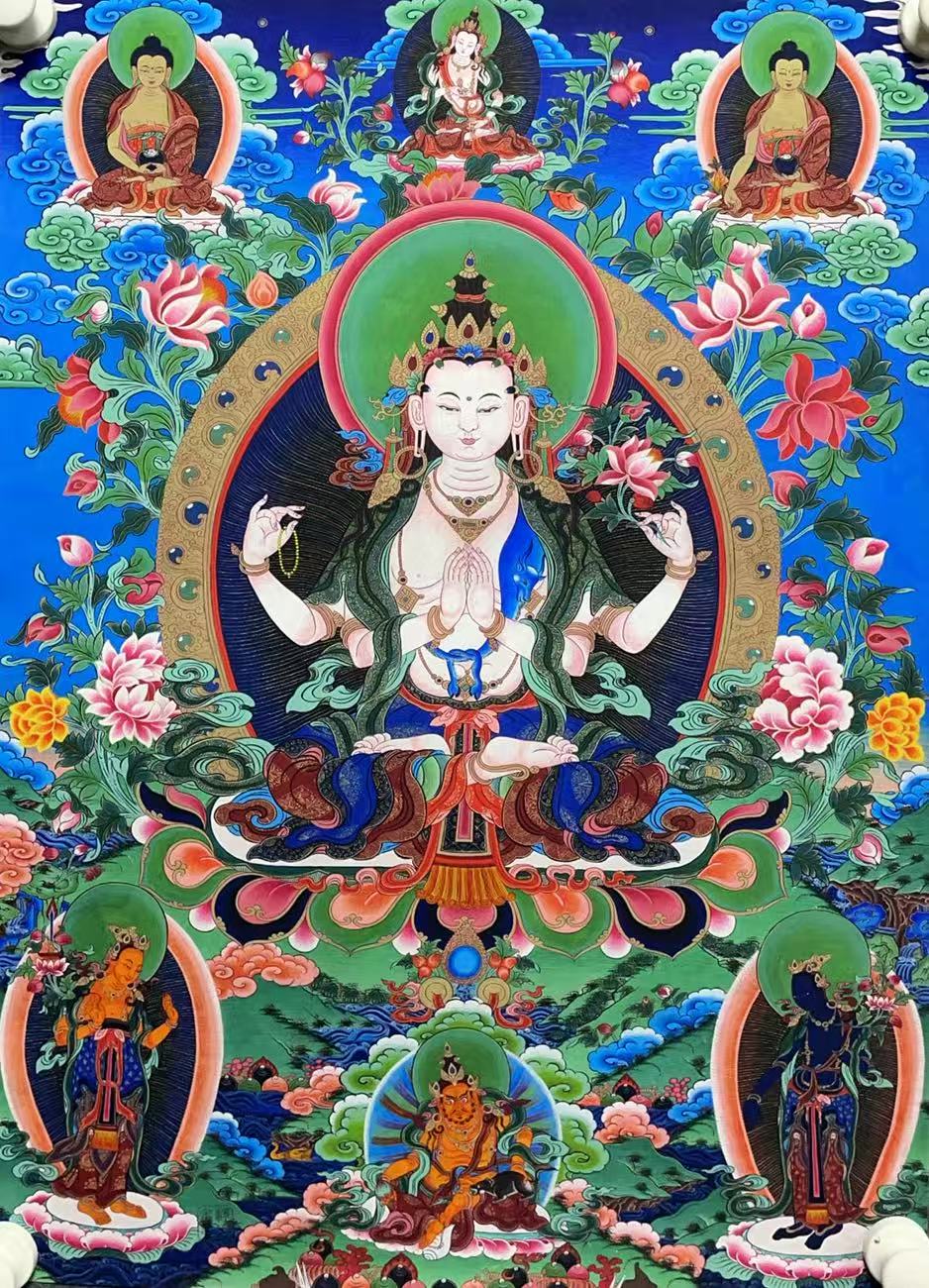直播精选唐卡四臂观音 编号0013
