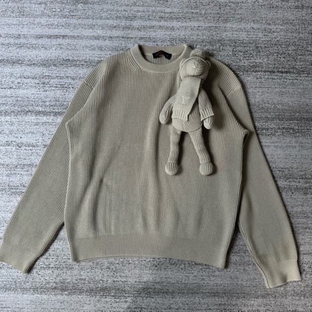 未使用 LouisVuitton/路易威登 米色圆领长袖针织毛衣/XXL码#7262