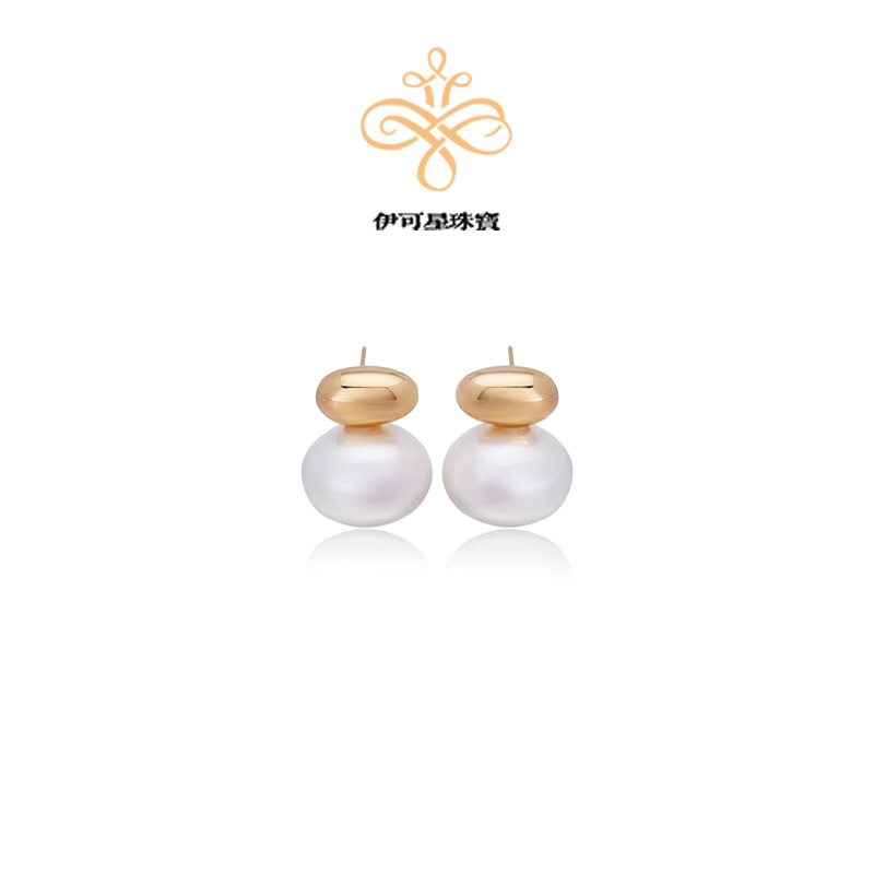 黄铜耳饰 【伊可星】气质简约轻奢金珍珠耳钉法式复古耳环耳饰品