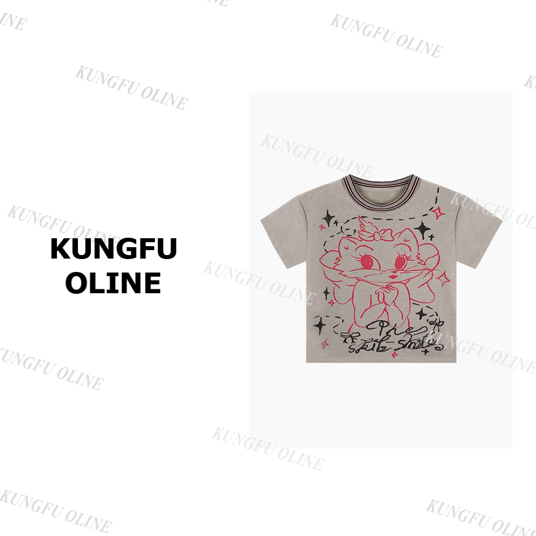 【周周】【淑女猫】T3840流行款卡通印花圆领短袖T恤潮流休闲上衣