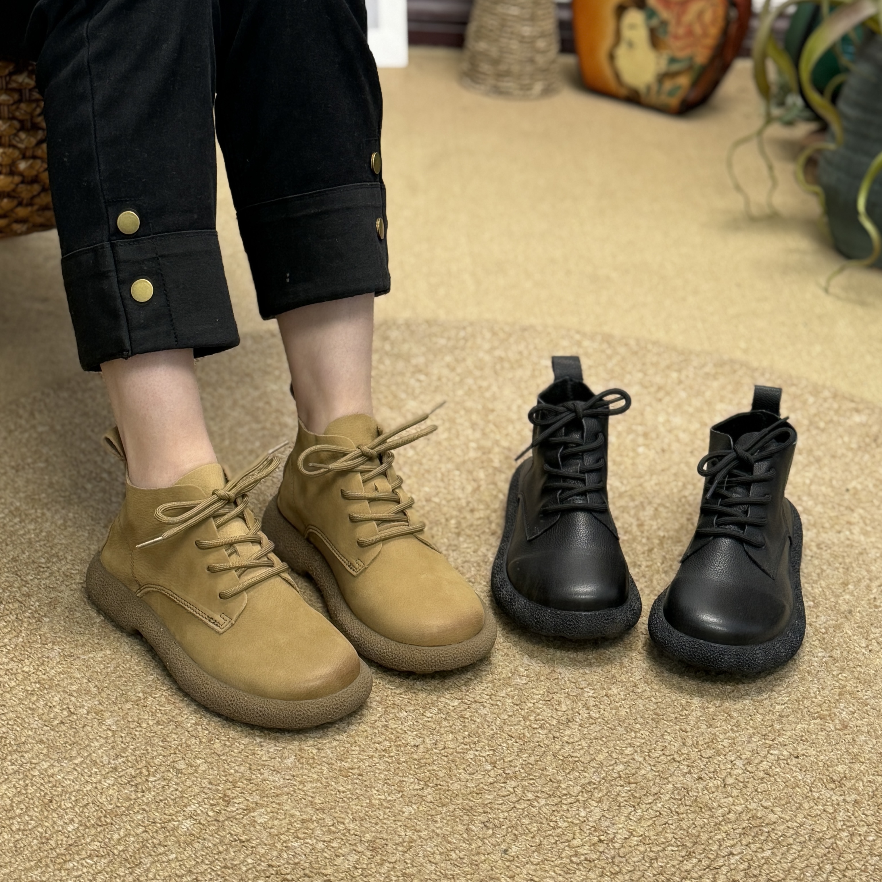 SGCN淞哥潮牛2025新款真皮百搭舒适休闲软底防滑一脚蹬女短靴7796