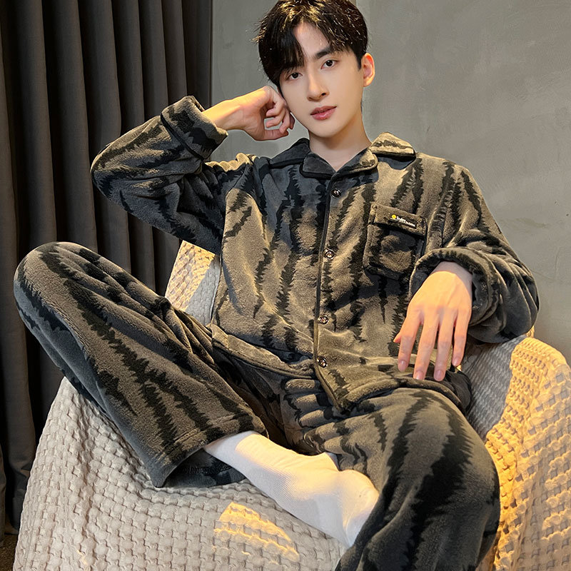 2025年秋冬家居大码亲肤舒适保暖可外穿长袖睡衣套装加厚加绒