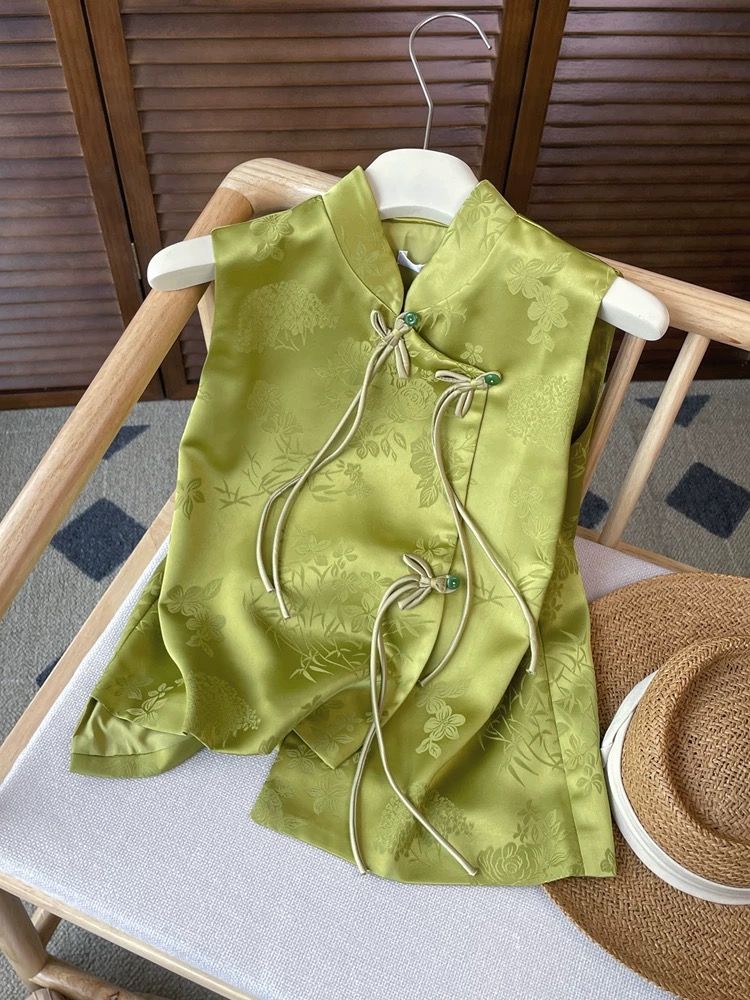 新中式休闲百搭提花国风马甲女2025春夏新款法式复古无袖上衣