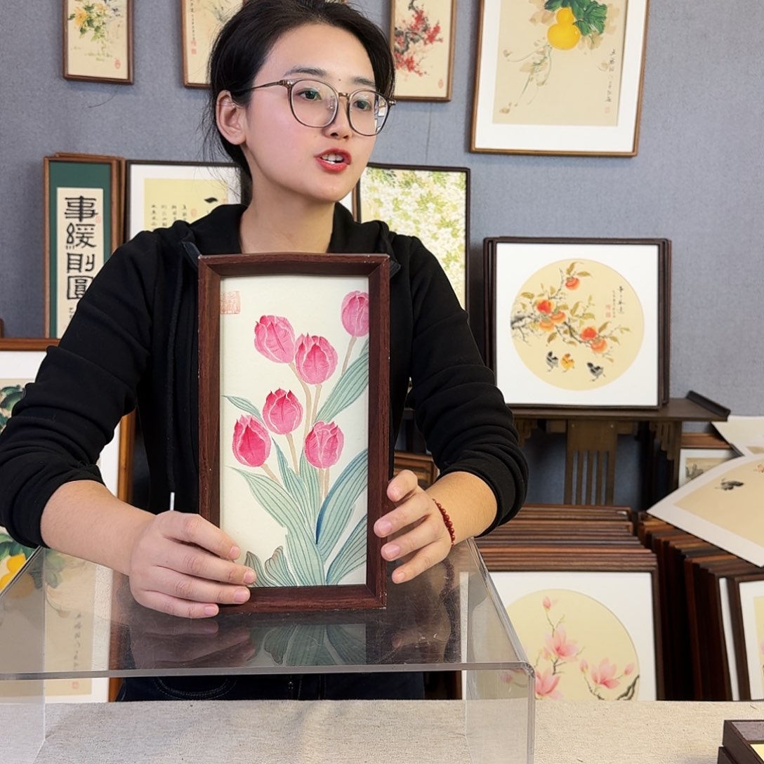 国画手绘带框尺寸：16*29