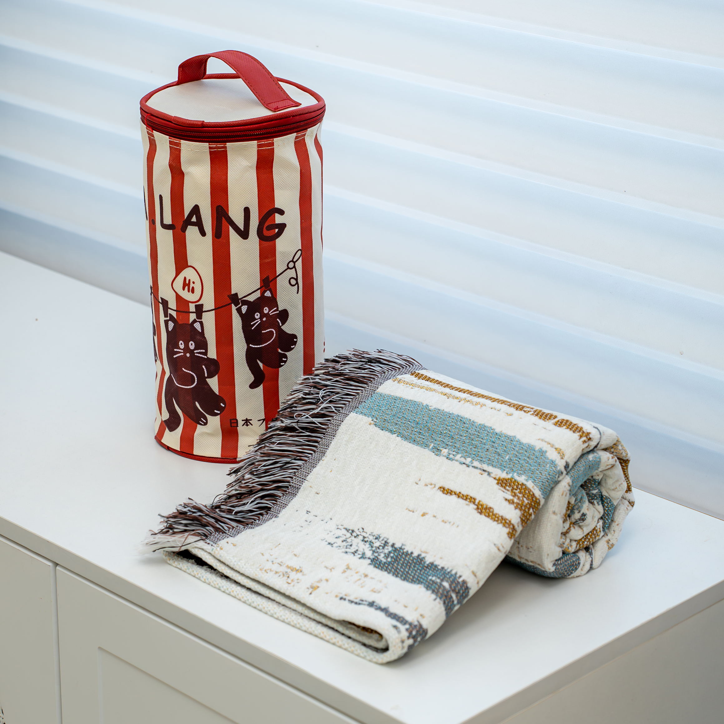 【M.LANG】 流苏沙发垫90*210cm 渐变-蓝