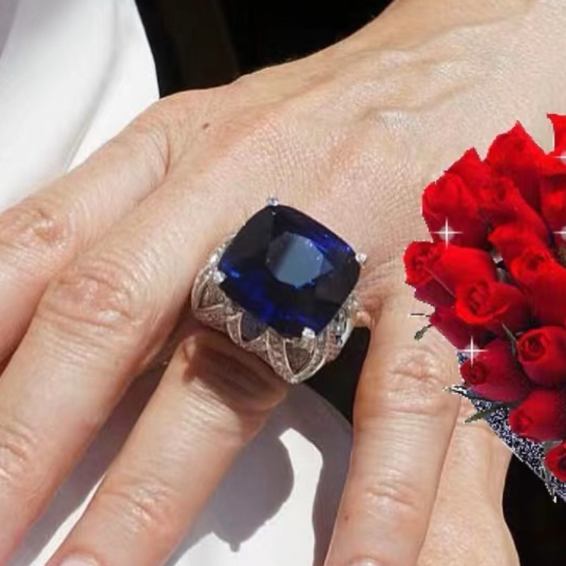 925银合成锆石戒指 蓝色戒指