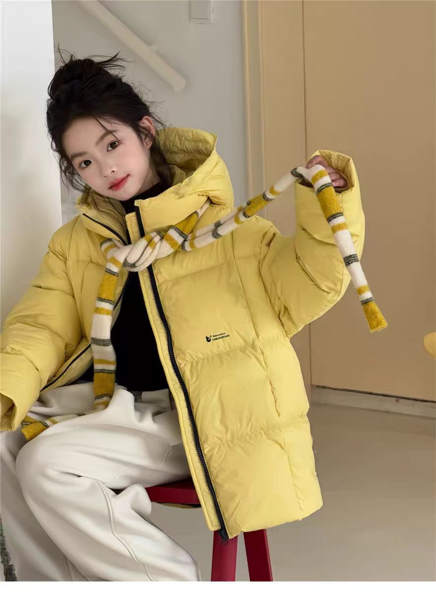 冬季新款女童洋气简约大气90白鸭绒连帽保暖羽绒服2561