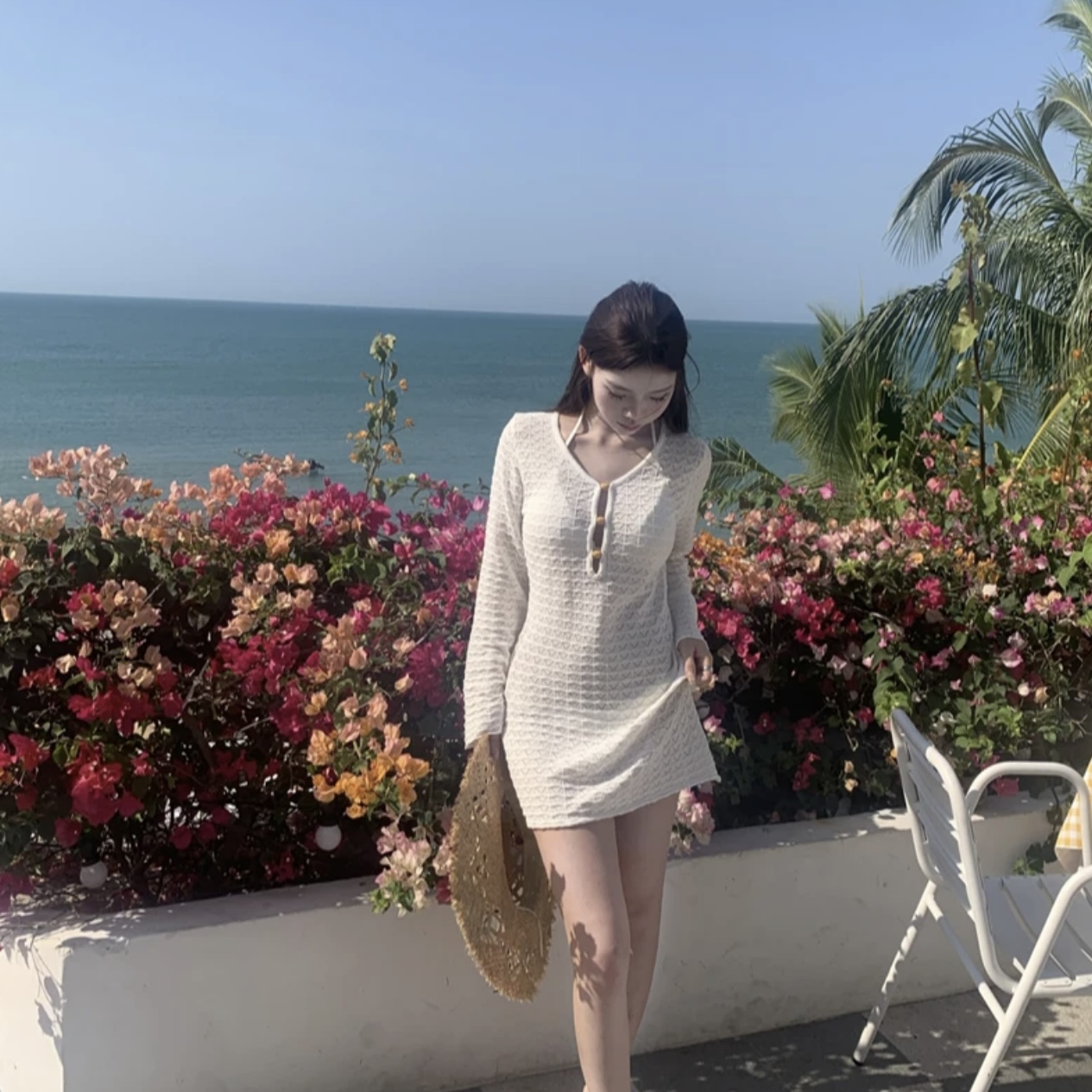 FMY/比基尼泳衣女小香风性感显瘦气质时尚白色夏季纯欲修身罩衫