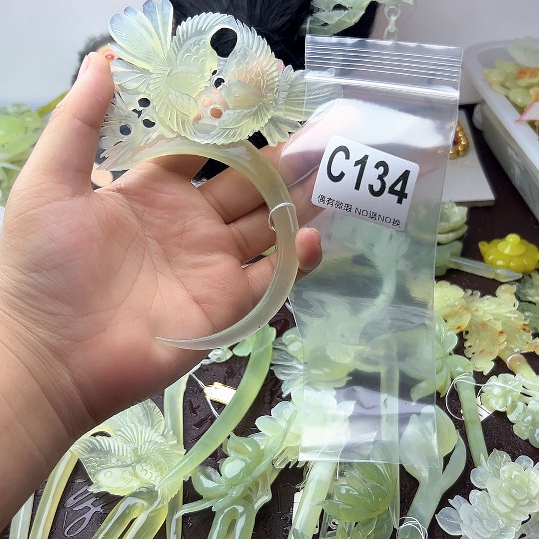 合金蛇纹石玉发饰小*