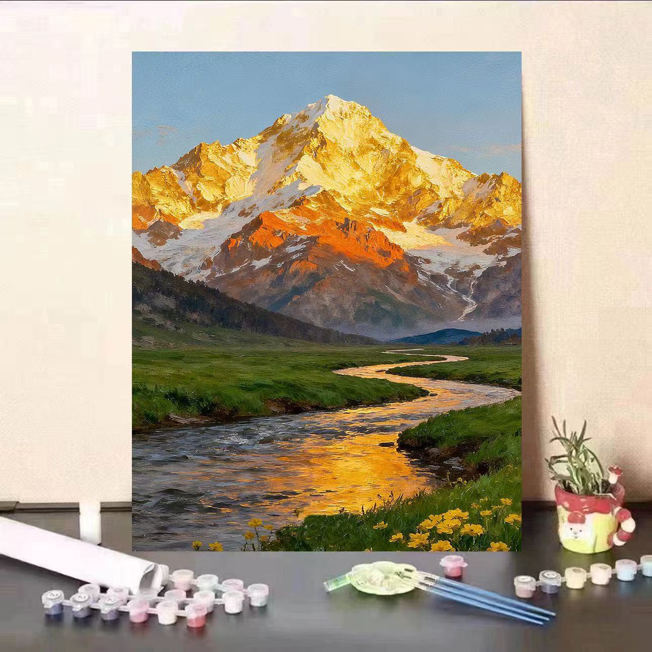 日照金山湖泊数字油画diy手工填色治愈解压高颜值客厅装饰画送礼