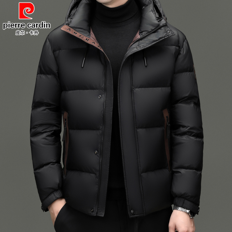 皮尔卡丹高档鸭绒羽绒服男士冬季时尚厚款御寒保暖潮流连帽外套男