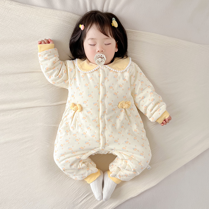 60克 150克 婴儿衣服春秋冬季夹棉连体衣哈衣爬服薄棉衣女宝春装