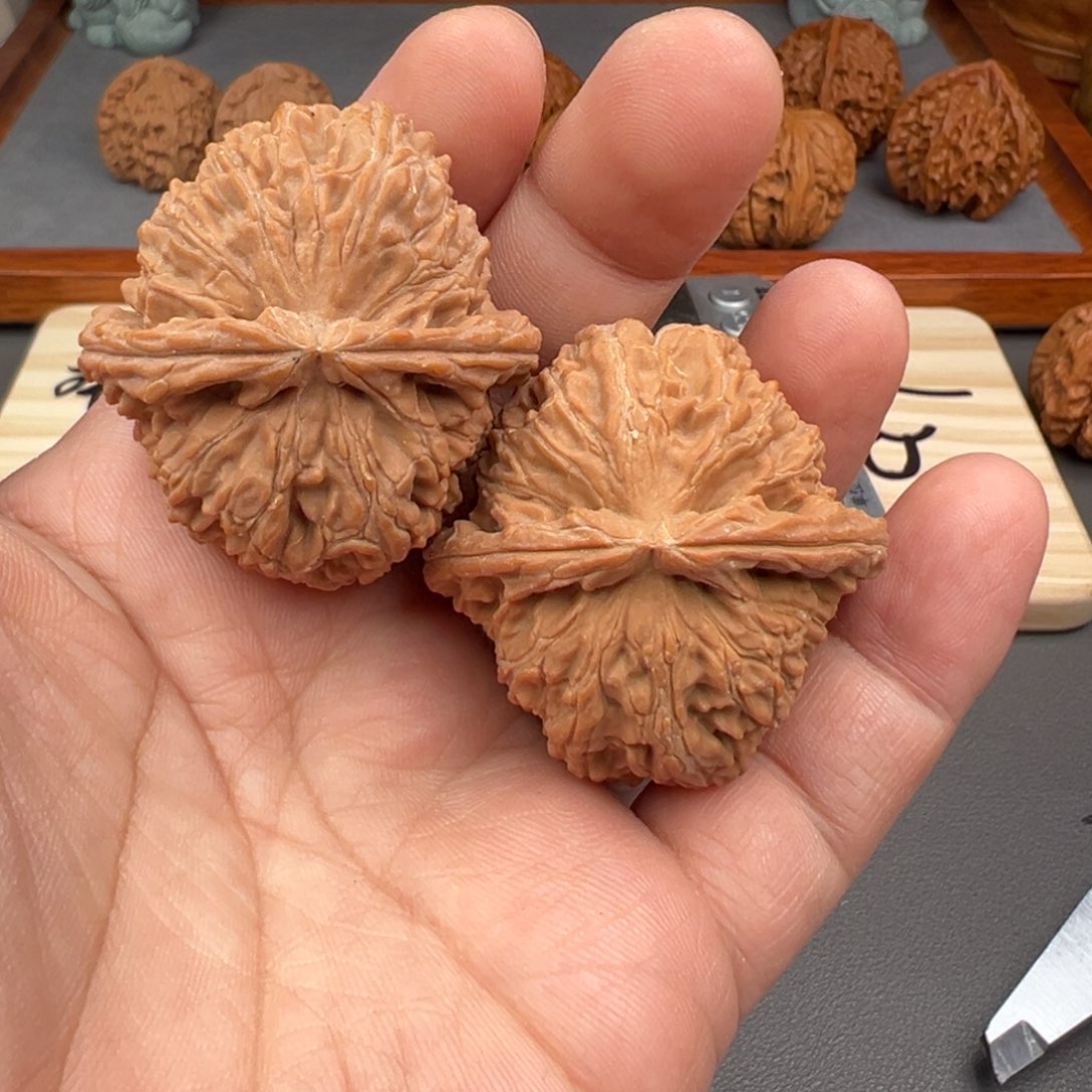 文玩核桃把件三角白狮子