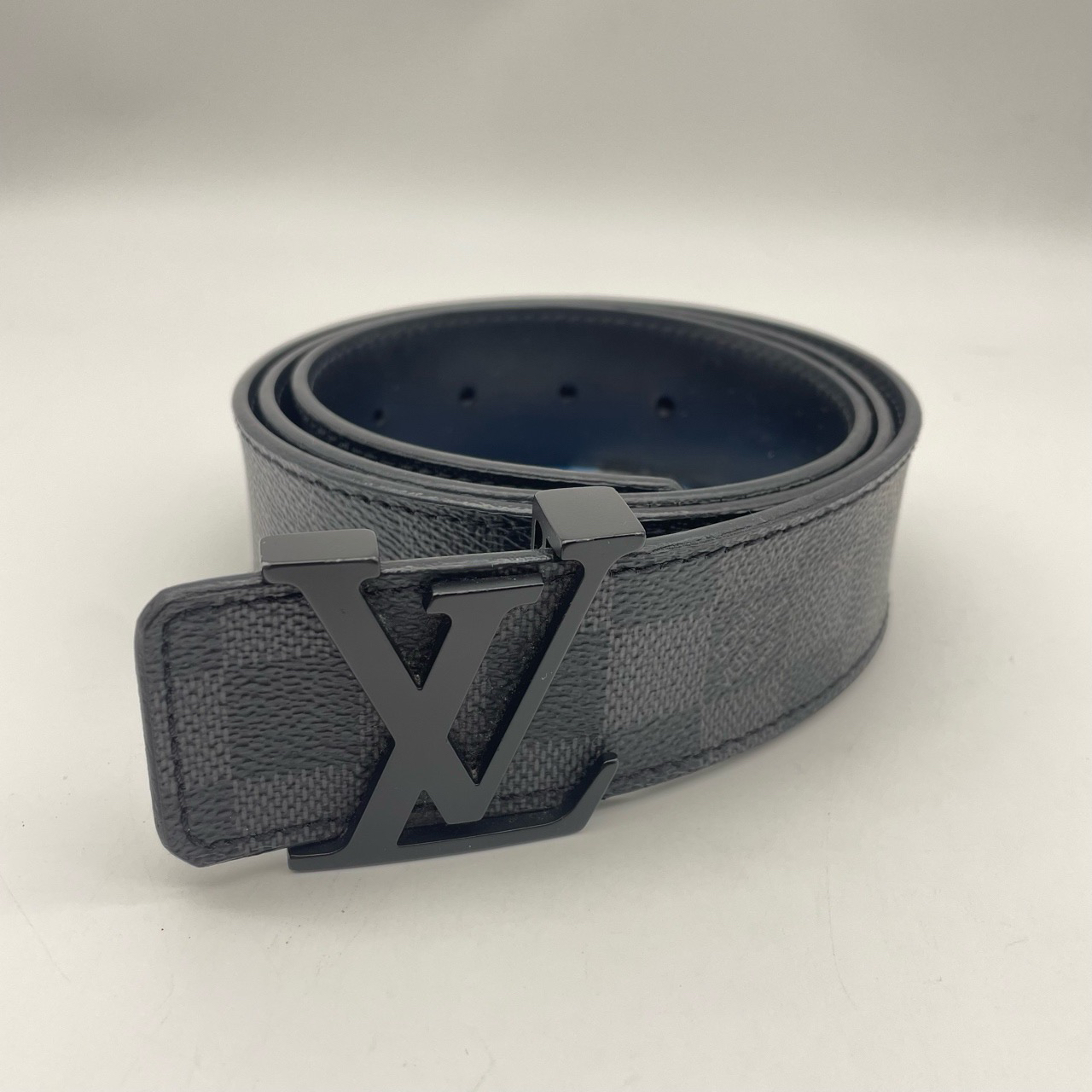 95新 LV lv路易威登黑色磨砂扣棋盘格95码皮带13358111