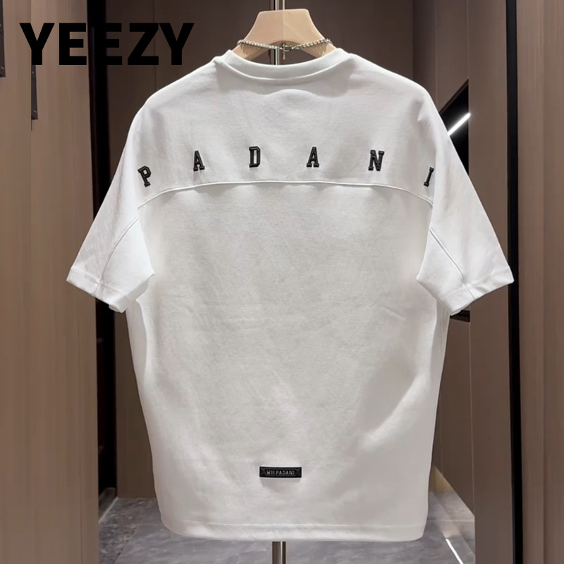 YEEZY男装拼接短袖T恤男潮牌刺绣百搭简约圆领痞帅半截袖宽松ins