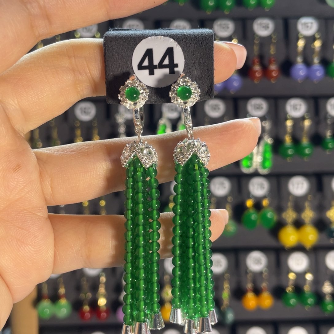 翡翠银S925镶嵌耳饰44