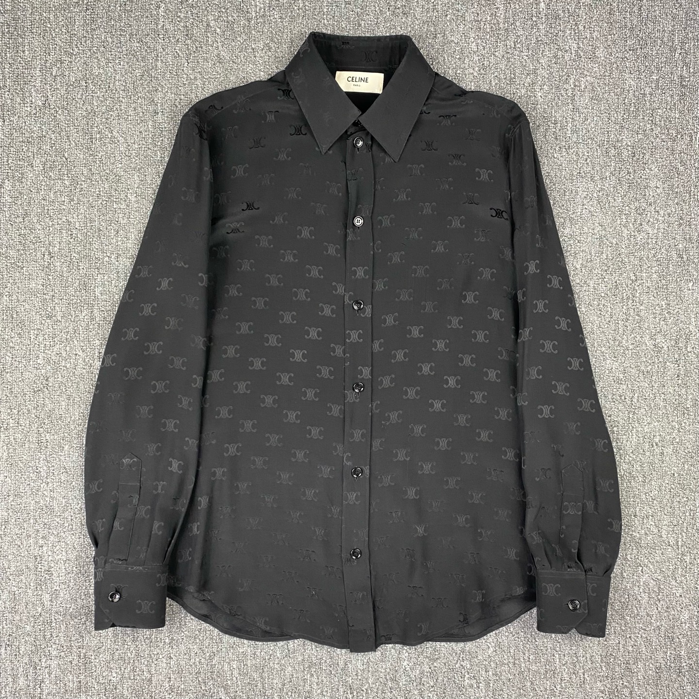 99新 Celine/思琳 2510263/36码/凯旋门Logo满印提花翻领衬衫