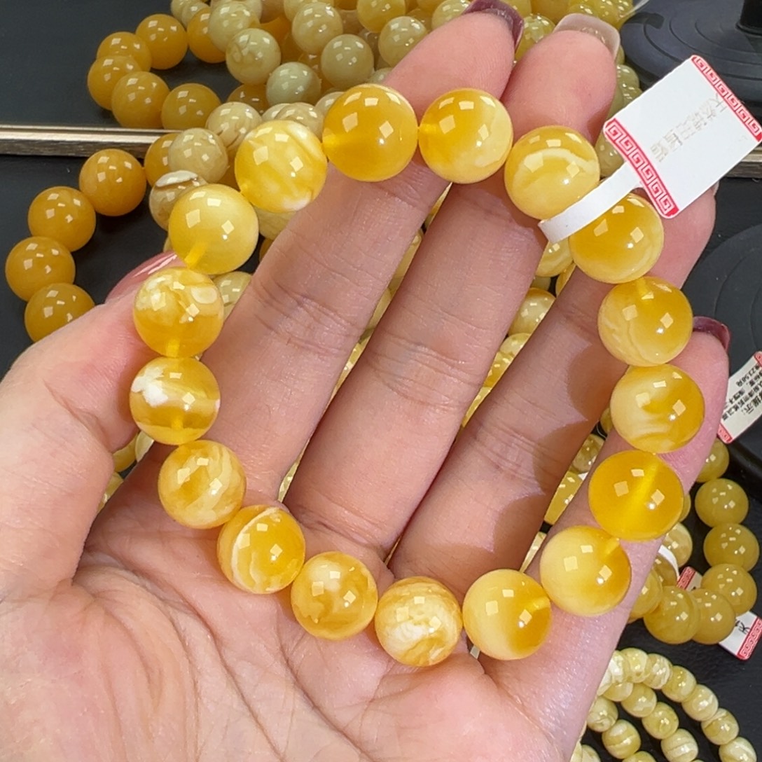琥珀未镶嵌手链15.7金瓷白