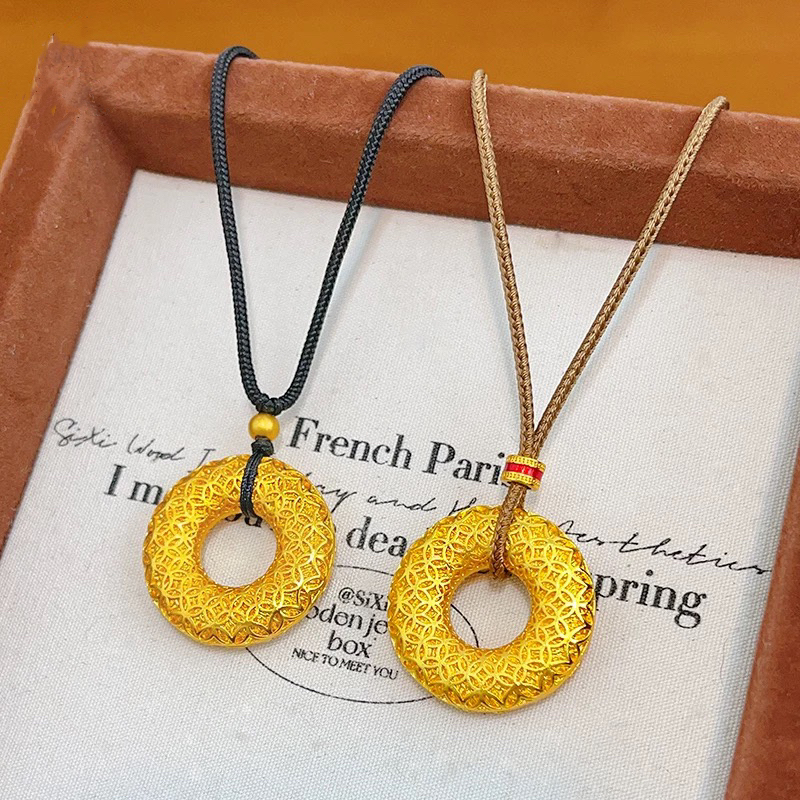 合金吊坠 花丝铜钱镂空平安扣吊坠挂坠项链编织传承百搭