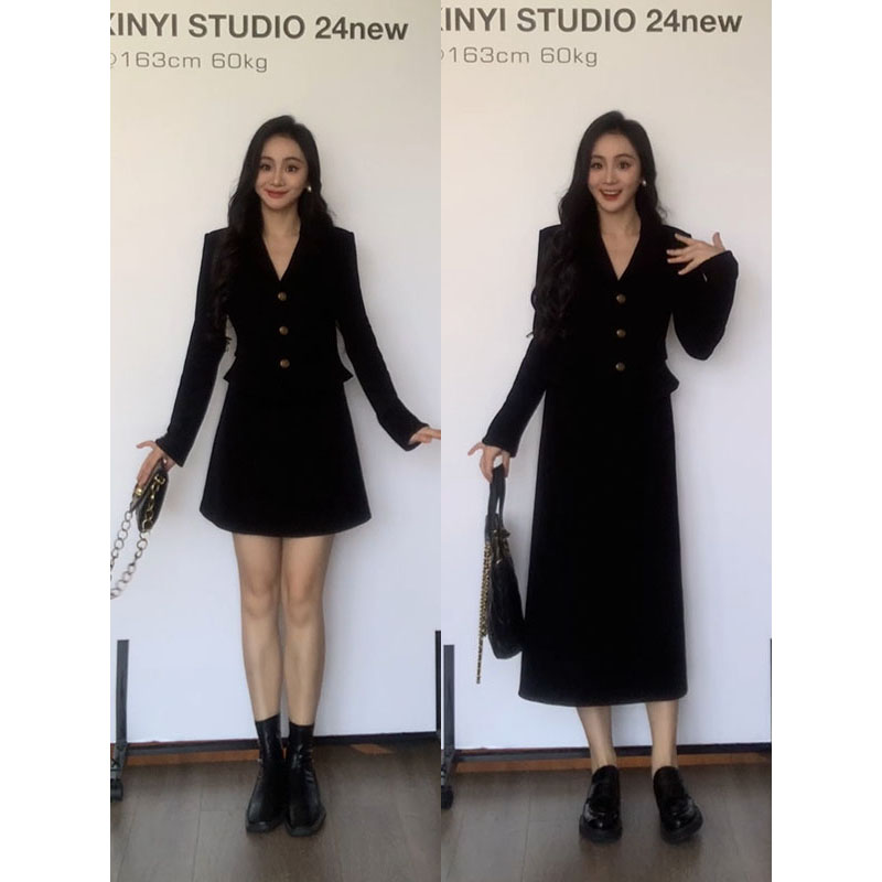 XINYI【韩系学姐】秋冬绒感外套+高腰半裙显瘦两件套X624A17606