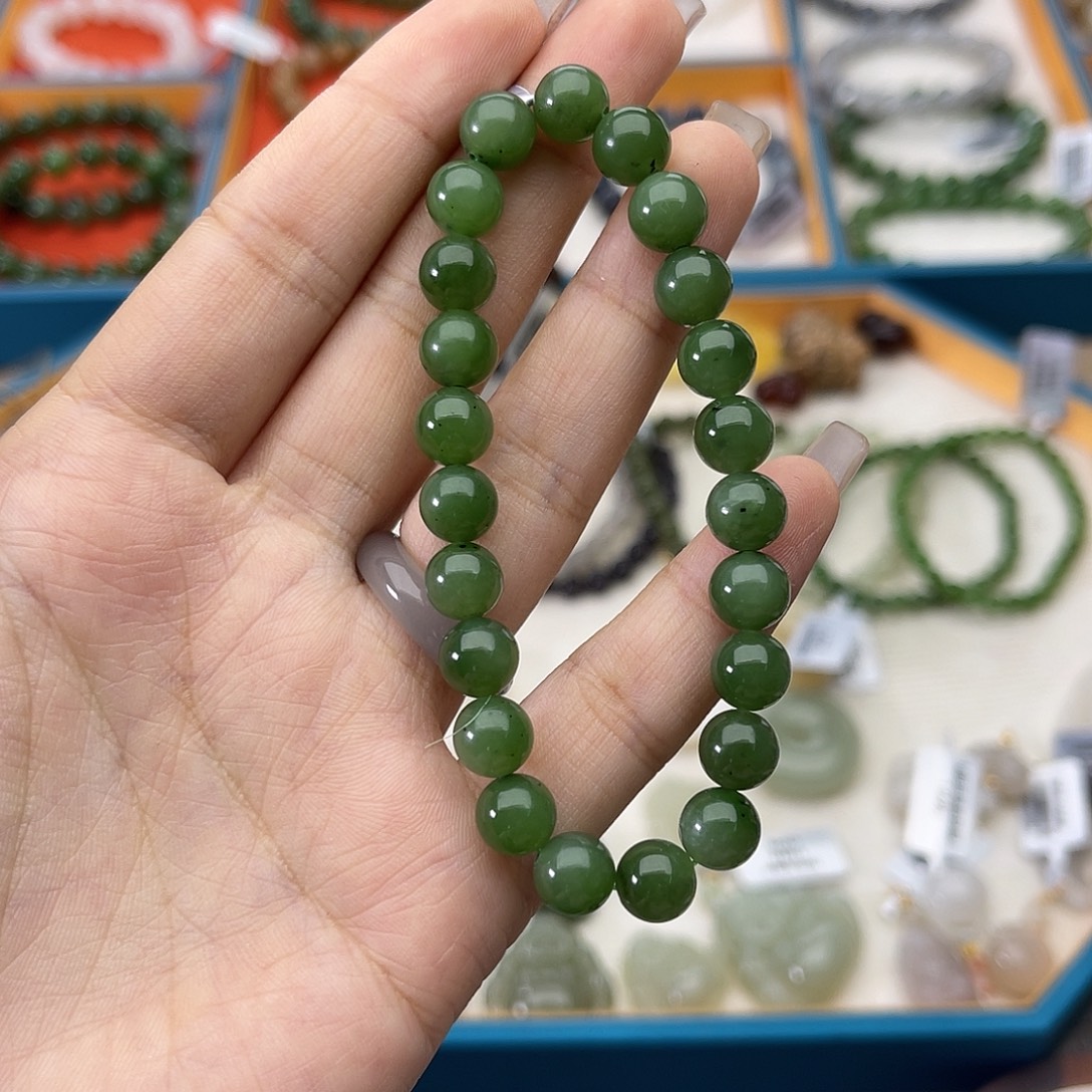 和田玉未镶嵌手链w11碧玉8mm