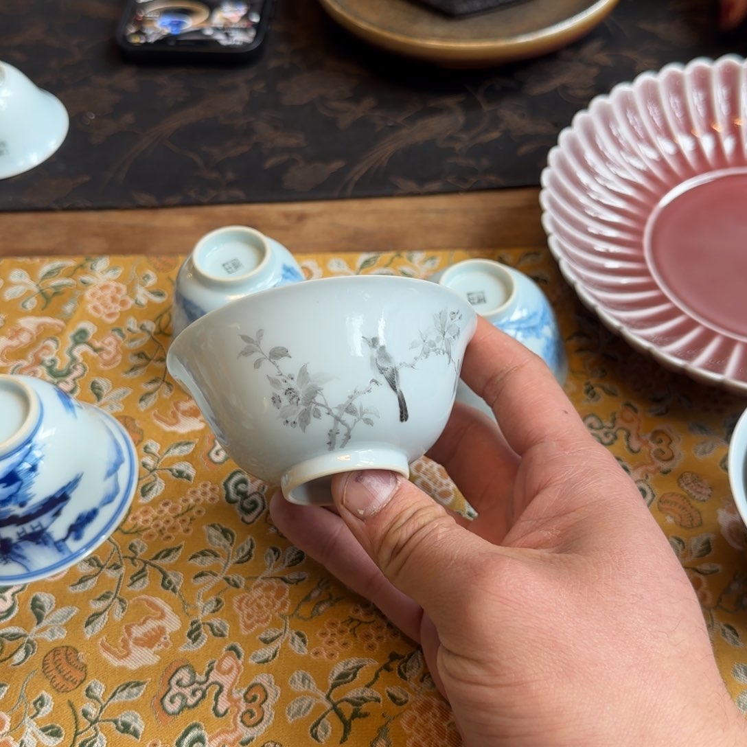 土燃柴窑墨彩花鸟杯