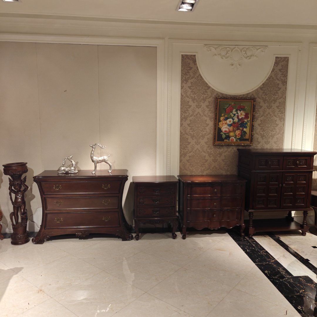 斗柜边柜装饰柜收纳柜花架复古风美式客厅大容量古典储物柜做旧