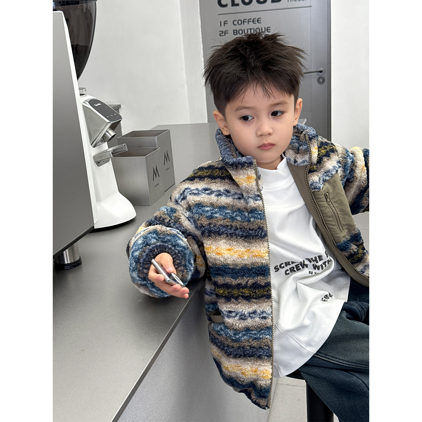 冬装儿童韩版复古民族风条纹夹棉加厚款保暖立领外套CC1200-LC1