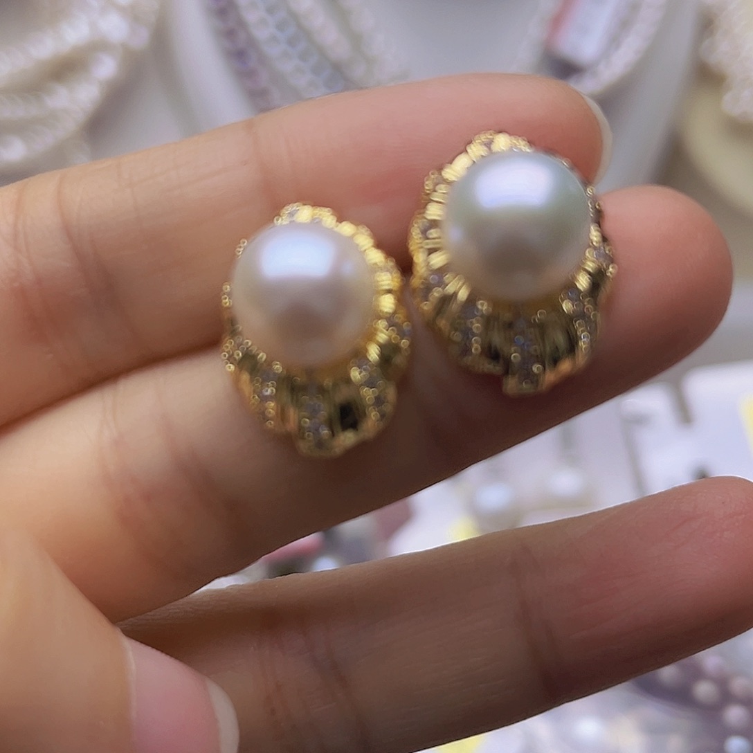 淡水珍珠银S925镶嵌吊坠或者耳钉