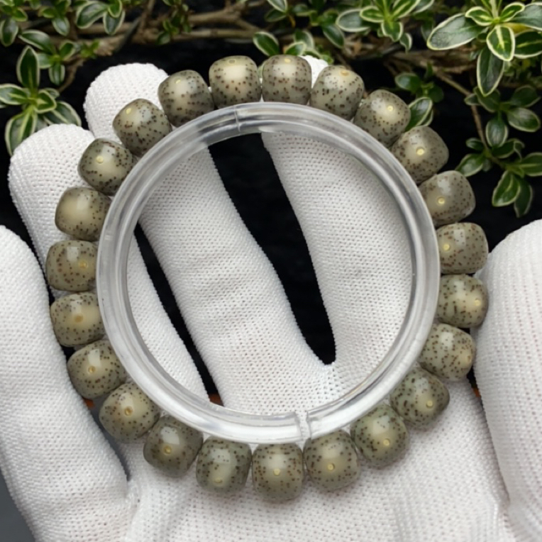 原生态海南同枝果石玉料绿幽灵星月菩提单圈手串文玩