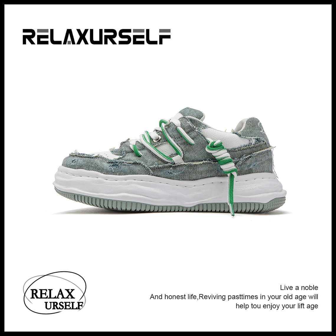 RELAXURSELF网红水洗牛仔休闲鞋运动潮鞋增高鞋子情侣鞋百搭板鞋